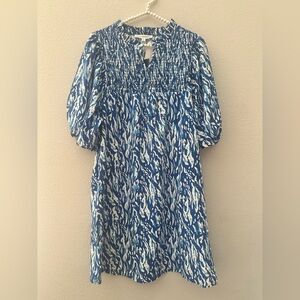 NWT • MICHELLE MCDOWELL • ROYAL BLUE AND WHITE DRESS • SMOCKED • SIZE SMALL